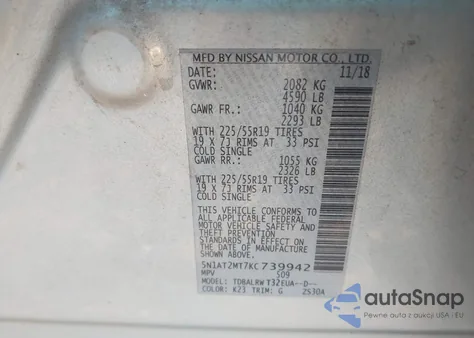 2019 Nissan Rogue Sl из США, поврежденный, VIN 5N1AT2MT7KC739942